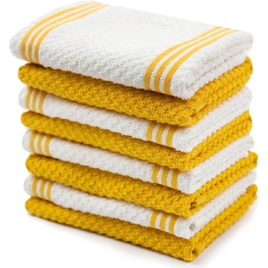 image:imageKitchen Towels Dishcloths 100 Cotton Set of 8 Yellow and White Dish Cloth Towels Tea Towels Reusable and Absorbent Cleaning Cloths OekoTex Cotton 12 in x 12 in