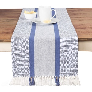 image:imageTable Runner Cotton Farmhouse Boho 14x72 in Table Dcor for Kitchen or Dining Blue Cloth Woven Striped Table Runners