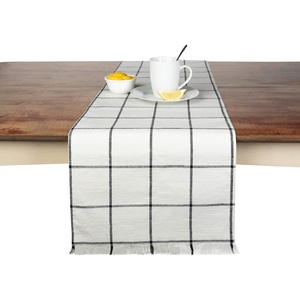 image:imageTable Runner Cotton Farmhouse Plaid 14x72 in Table Dcor for Kitchen or Dining Cream Cloth Woven Table Runners
